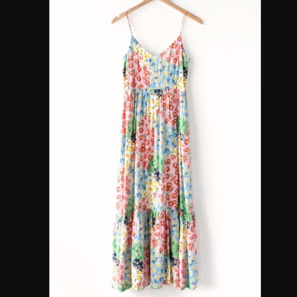 Greylin Samanta Floral Collage Dress Bright Multicolor Flowy Maxi - Picture 2 of 10